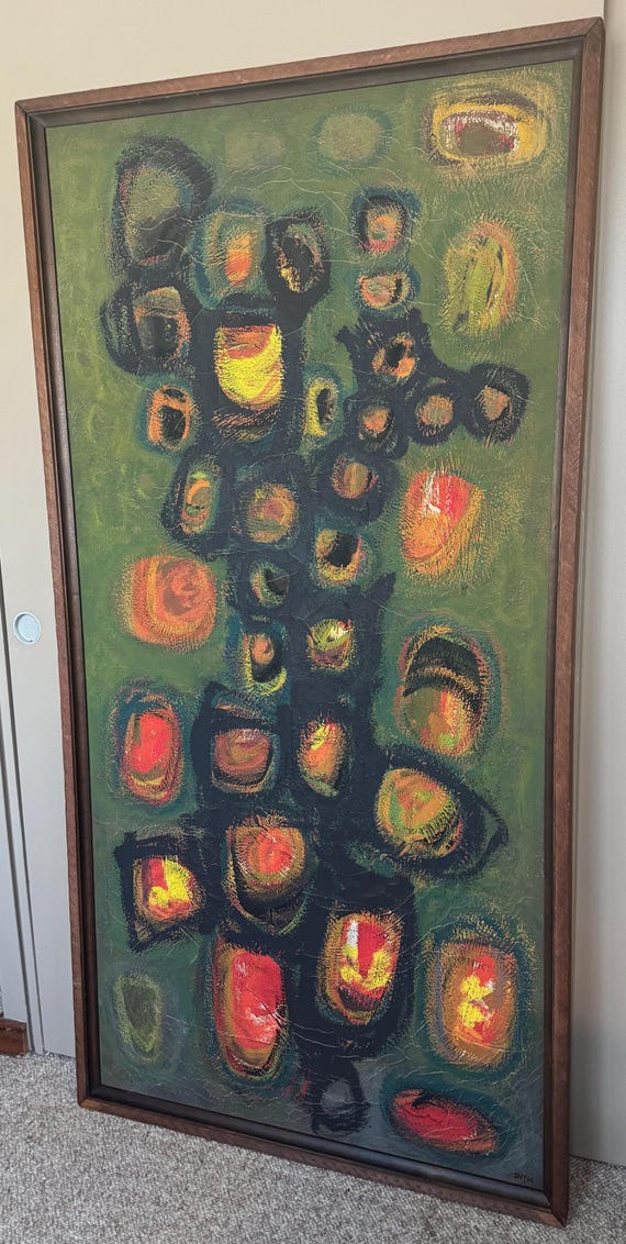 MosaLite Vintage MCM Stone Art 額装 1点物 Vintage 60s MCM Abstract Shapes Oil Painting Modern Wall Art Wall