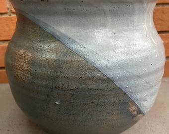 Vintage 1970s Blue White Studio Pottery Ceramic Vase Pot Planter Modern Signed