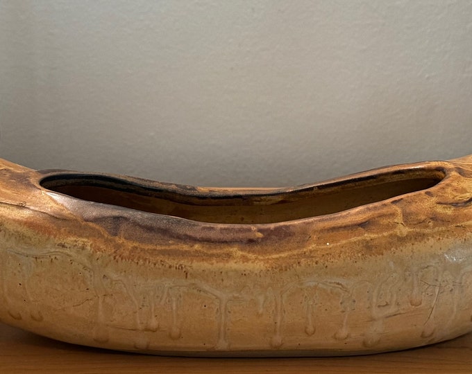 Vintage 70s Canoe Shape Stoneware Ceramic Ikebana Planter Pottery Handmade Japan