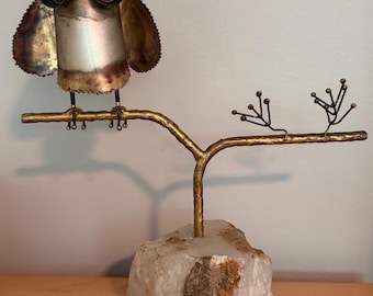 Vintage Jeré Metal Owl on Branch Sculpture Modern Art Signed 70s Mid Century MCM