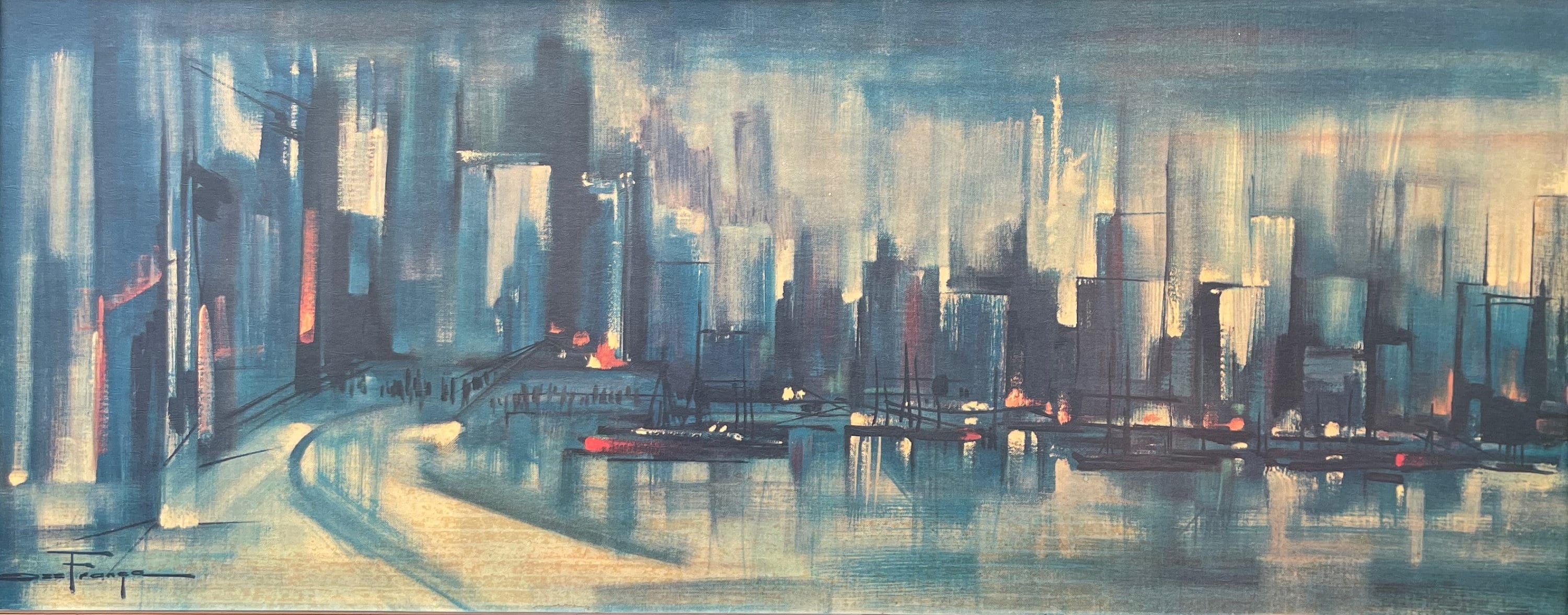 Vintage 60s Ozz Franca Abstract Metropolitan Evening Skyline Vintage 60s Ozz Franca Abstract Metropolitan Evening Skyline