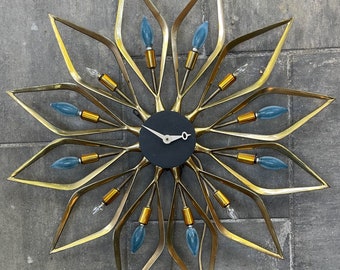 Rare Vintage 50s Westwood Chadwick Brass Metal Starburst Sputnik Clock Mid Century Modern Atomic Era