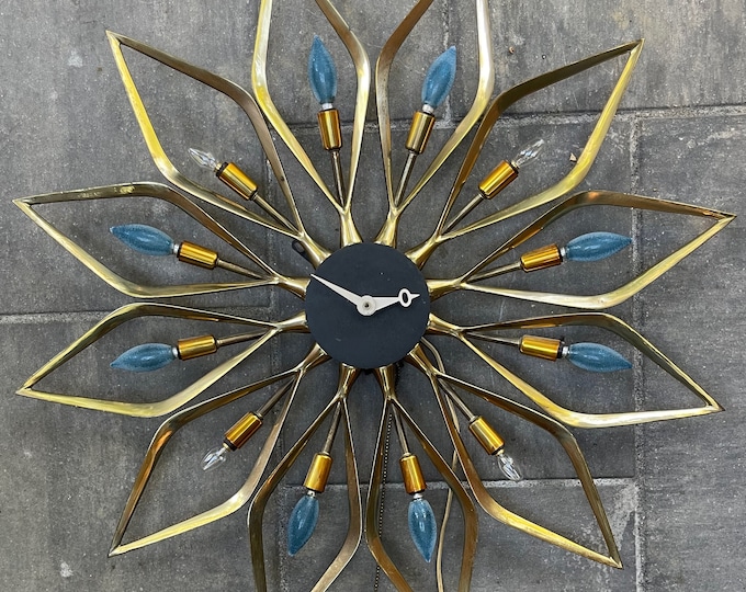 Rare Vintage 50s Westwood Chadwick Brass Metal Starburst Sputnik Clock Mid Century Modern Atomic Era