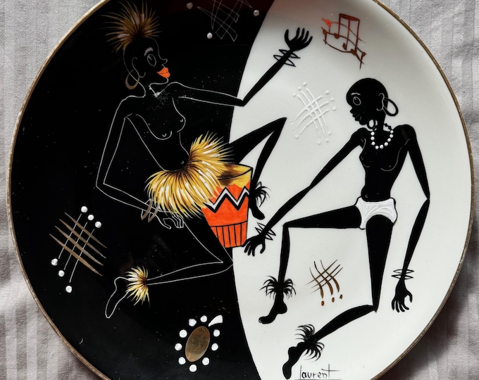 Vintage Limoges Tribal Aboriginal Decorative Plate Hand Painted Laurent France