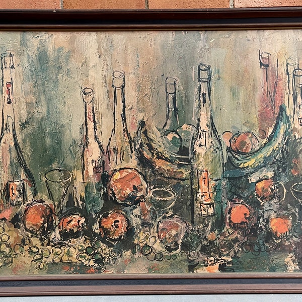 Vintage 60s Still Life Lithograph Print Bottles Food Mid Century Modern Signed Danny Garcia