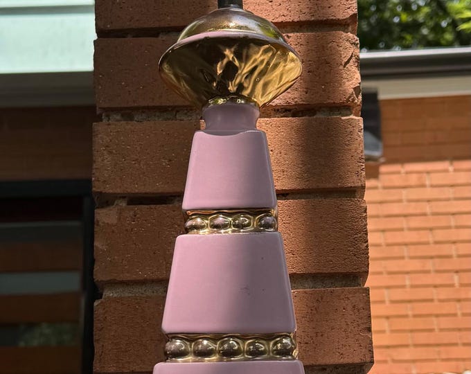 Vintage MCM Pink Gold Ceramic Lamp Atomic Mid Century Modern Lighting 1950s