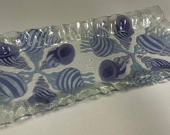 Vintage Sydenstricker Fused Glass Decorative Dish Tray Scalloped Edge Modern Purple Over Clear Glass