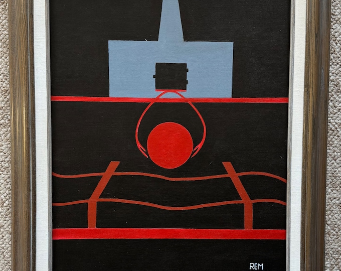 Vintage Geometric Surreal Abstract Painting Art Wall Hanging Signed REM Menges