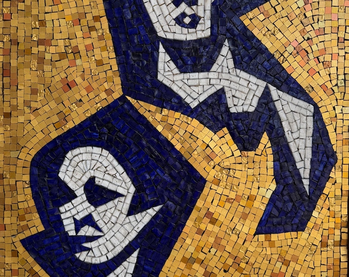 Large Abstract Vintage Tile Mosaic Art Wall Hanging Figural People Heads 60s 70s