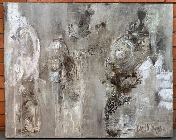Vintage Abstract Oil Painting Modern Art Wall Hanging Signed Carol Williams