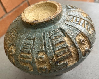 Unusual Vintage 60s Textured Studio Pottery Stoneware Ceramic Decorative Vase MCM