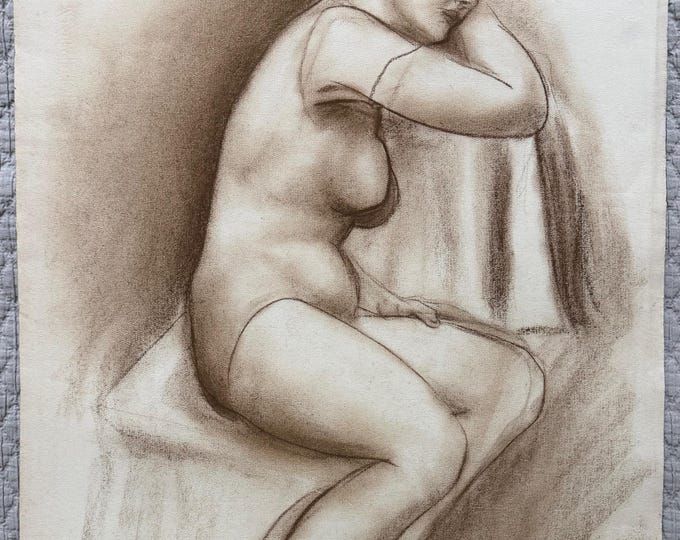 Vintage Figural Woman Charcoal Drawing Illustration Modern Art Signed Higgins 2