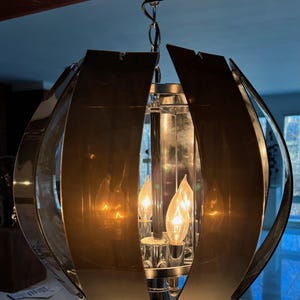 Vintage MCM Swag Acrylic Panel Light Fixture Swag Lamp Mid Century Pendant Globe 70s
