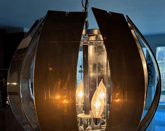 Vintage MCM Swag Acrylic Panel Light Fixture Swag Lamp Mid Century Pendant Globe 70s