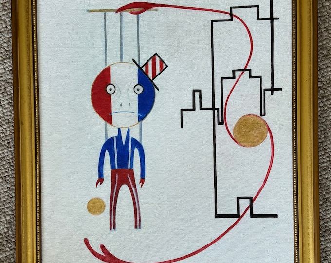 Vintage Surreal Abstract Geometric Painting Art Wall Hanging Signed REM Menges