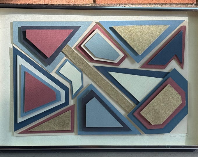 Vintage Geometric Shapes Multi-Layer Assemblage Collage Wall Hanging Modern Art 1980s