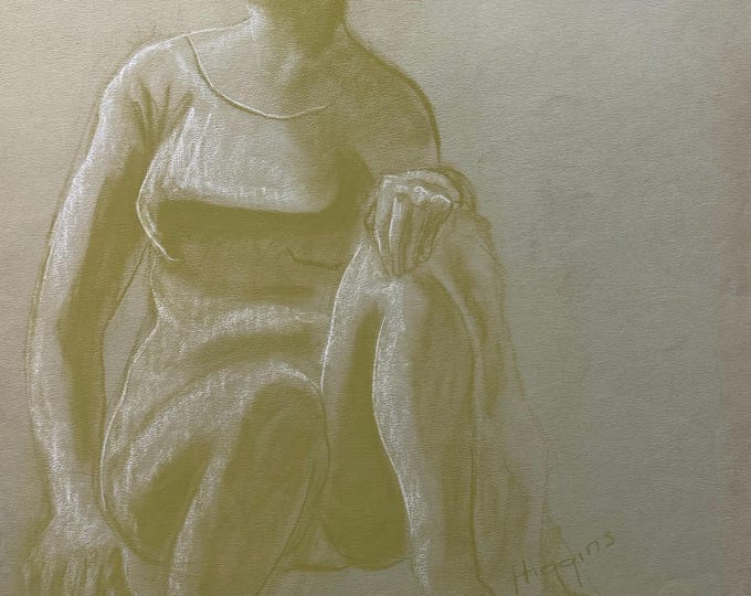 Vintage Woman Posing Charcoal Drawings Illustration Modern Art Signed Higgins 17 (Double Sided)