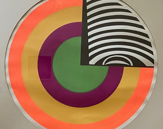 Colorful Vintage 1970s Geometric Screenprint Modern Art Bernard Brooks Signed-