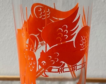 Vintage Hazel Atlas Big Top Circus Orange Parrots Drinking Glass Mid Century 60s Drinkware Tumbler