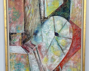 Colorful Vintage 50s Encaustic Oil Wax Abstract Painting Mid Century Modern Signed Jack E. Meier 1959