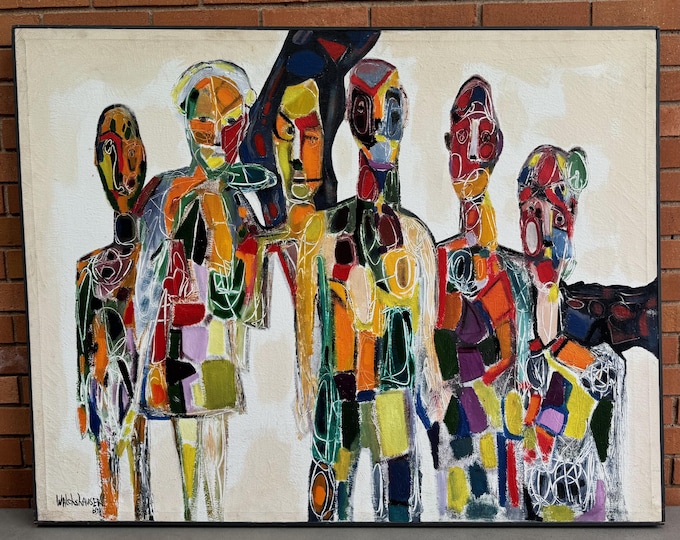 Vintage 60s MCM Abstract Figural Oil Painting Mid Century Modern Walchshauser