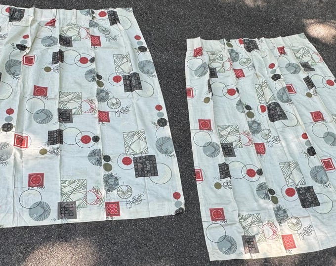 Vintage MCM Geometric Abstract Curtains Drapes Mid Century Modern 1960s Rayon Acetate