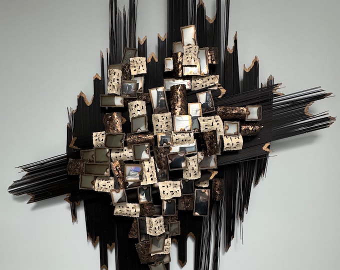 Vintage Metal Brutalist Sculptural Wall Hanging Modern Art Signed Cassetti MCM