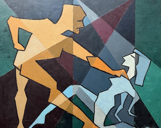 Vintage MCM Cubist Abstract Dancers Figural Oil Painting Mid Century Modern Art 50s Edward Cooper