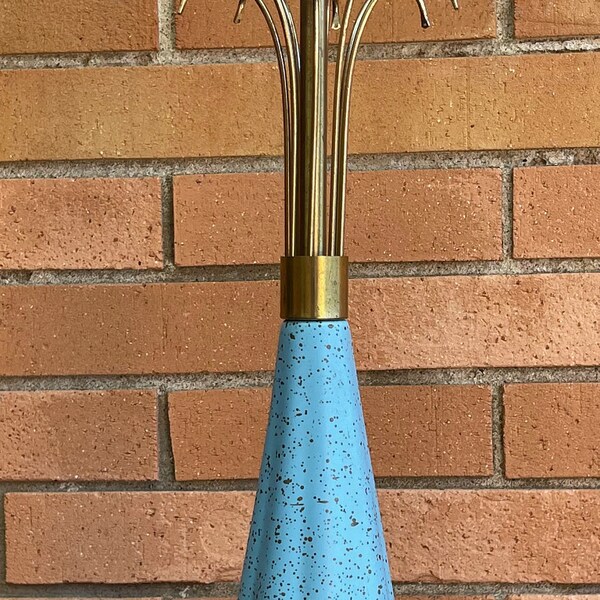 Vintage 50s 60s Turquoise Gold Ceramic Brass Lamp Mid Century Modern Lighting Atomic Era