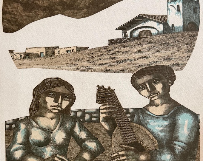 Vintage Jorge Dumas "Atardecer (Sunset)" Lithograph Print Signed Numbered MCM