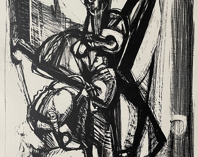 Unique Vintage Cubist Black Figural Print Mid Century Modern Art 60s - 1