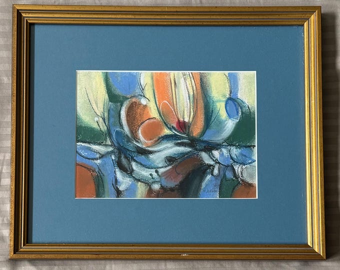 Vintage WILLIAM JACOBS Abstract Shapes Pastel Painting Modern Art Wall Hanging Signed