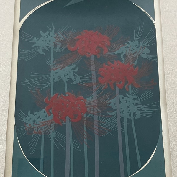 Vintage 1960s Abstract Floral Screenprint Mid Century Modern Art Nozaki Japan