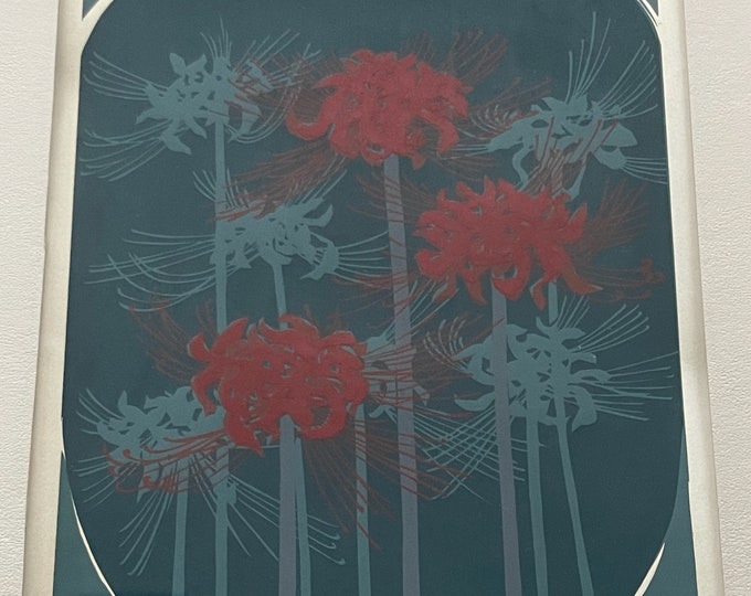 Vintage 1960s Abstract Floral Screenprint Mid Century Modern Art Nozaki Japan