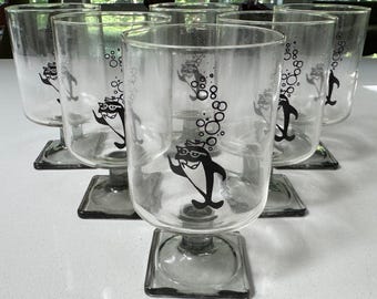 Vintage Starkist Charlie Tuna Clear Glasses Drinkware Fish 1970s Set of Six