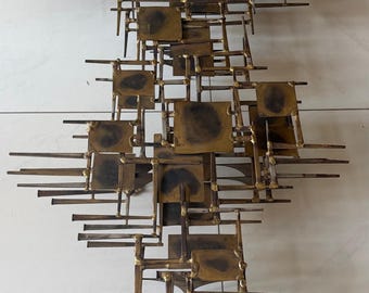 Vintage MARC CREATES / Weinstein Brutalist Metal Wall Art Sculpture Modern 70s