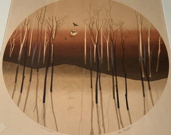 Vintage Virgil Thrasher Print Signed Limited Edition Nature Trees Modern Art