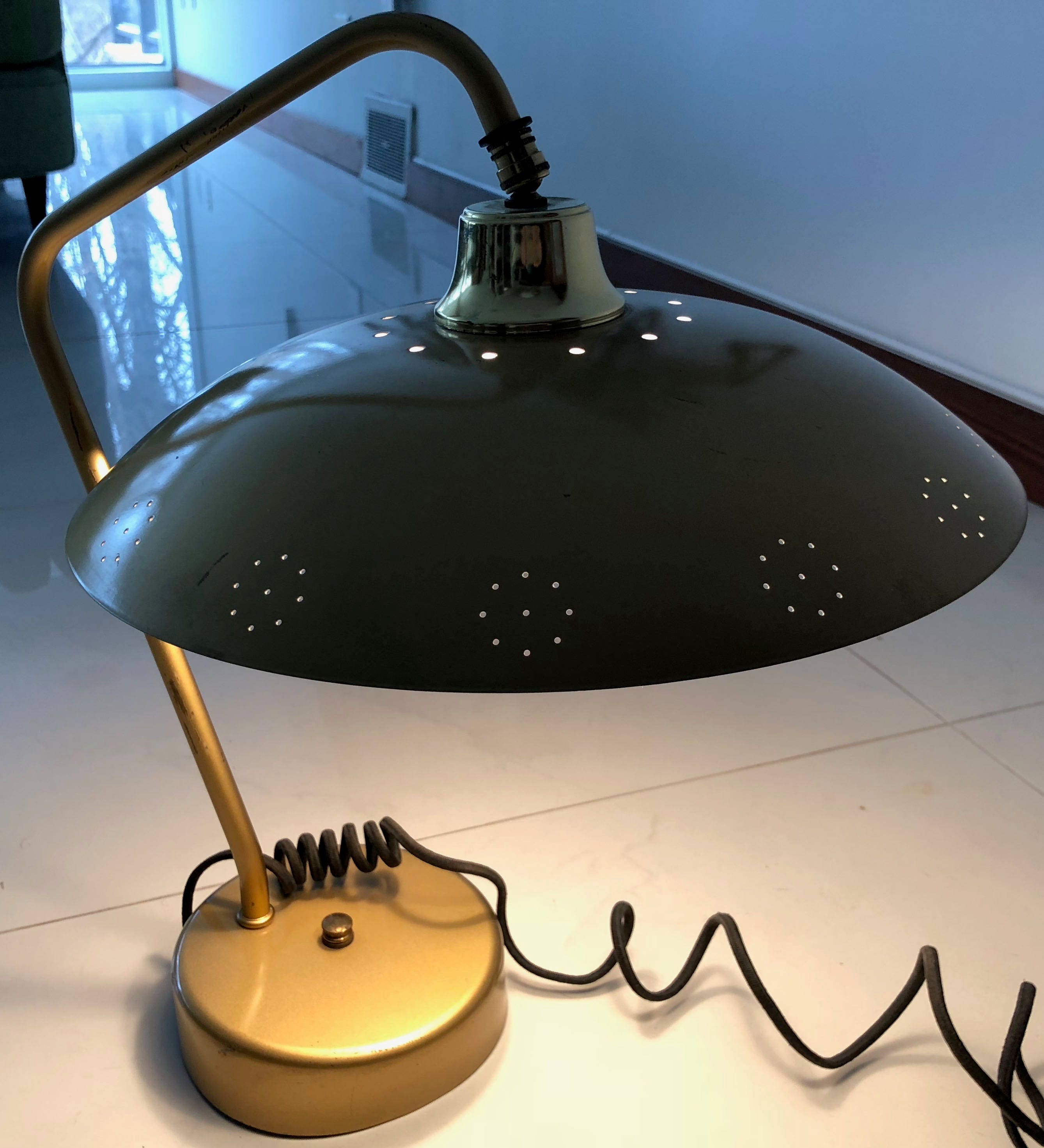 Sleek Vintage 50s 60s Metal Saucer UFO Desk Table Lamp Mid Century