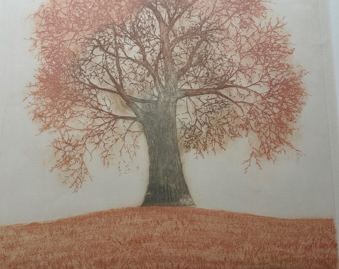 Vintage "Winter Tree" Etching Embossed Print Modern Art Signed Bill Wheeler Framed Numbered