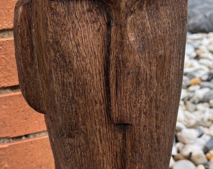 Vintage MCM Sculpture Carved Wood Abstract Cubist Bust Head Mid Century Modern 60s