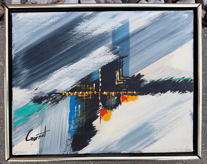 Vintage Abstract Expressionist Painting Mid Century Modern Art Signed Corrat