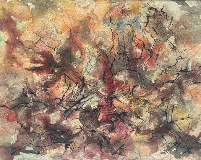 Vintage MCM 1950s Abstract Watercolor Painting Mid Century Modern Art Signed