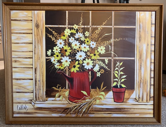 Large Framed Vintage 60s 70s Shabby Chic Floral Country  display picture 3