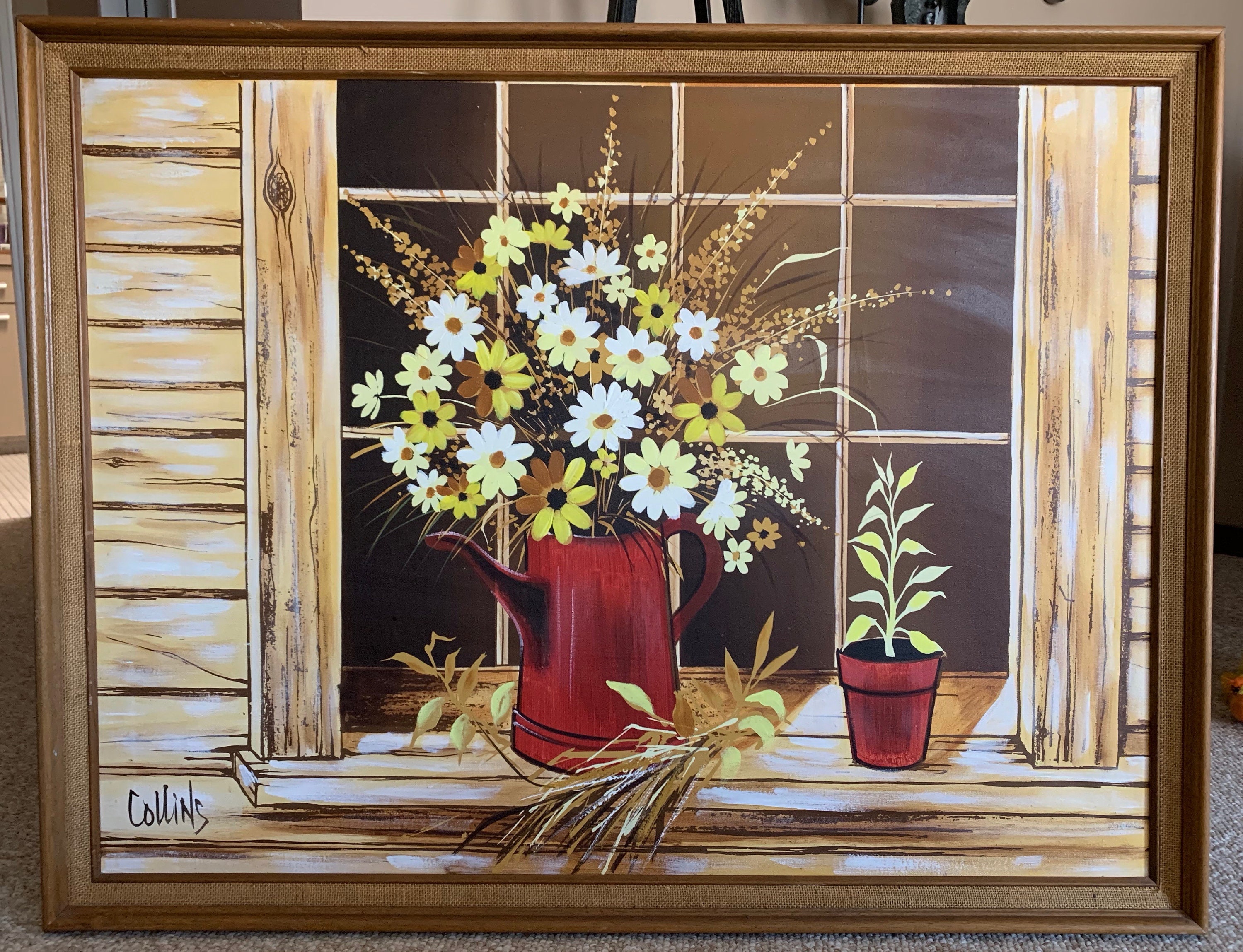 Large Framed Vintage 60s 70s Shabby Chic Floral Country Still Life ...