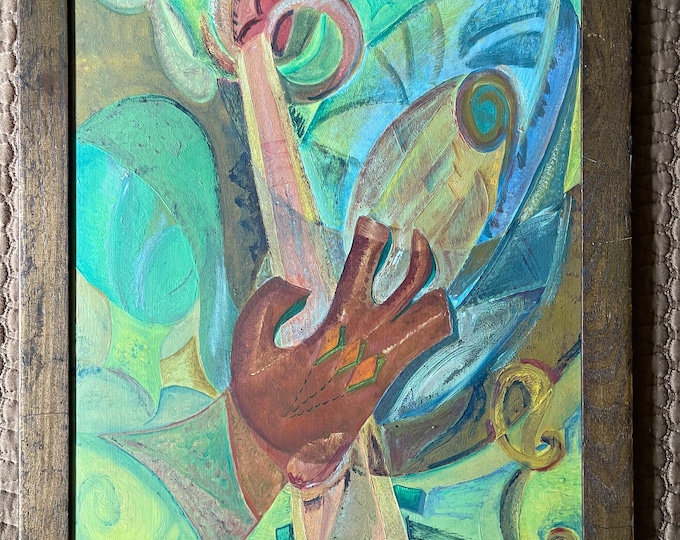 Vintage Abstract Shapes Musician? Oil Painting Modern Art Wall Hanging 60s 70s