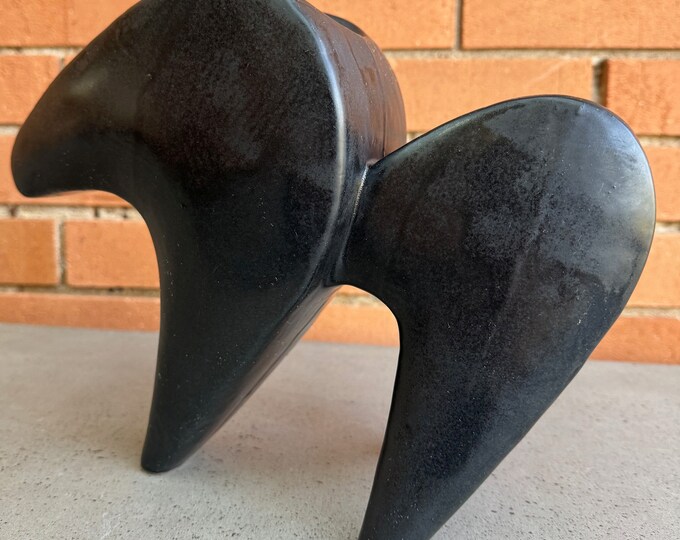 Vintage Black Abstract Animal Ikebana Vase Mid Century Modern MCM Toyo Japan 60s