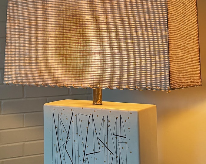 Vintage MCM Ceramic Lamp Fiberglass Shade Geometric Shapes Mid Century Modern Atomic Era