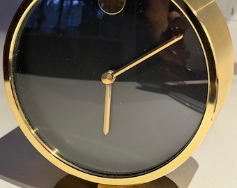 Round Vintage Gold Brass Metal HOWARD MILLER Desk Clock Mid Century MCM Modern