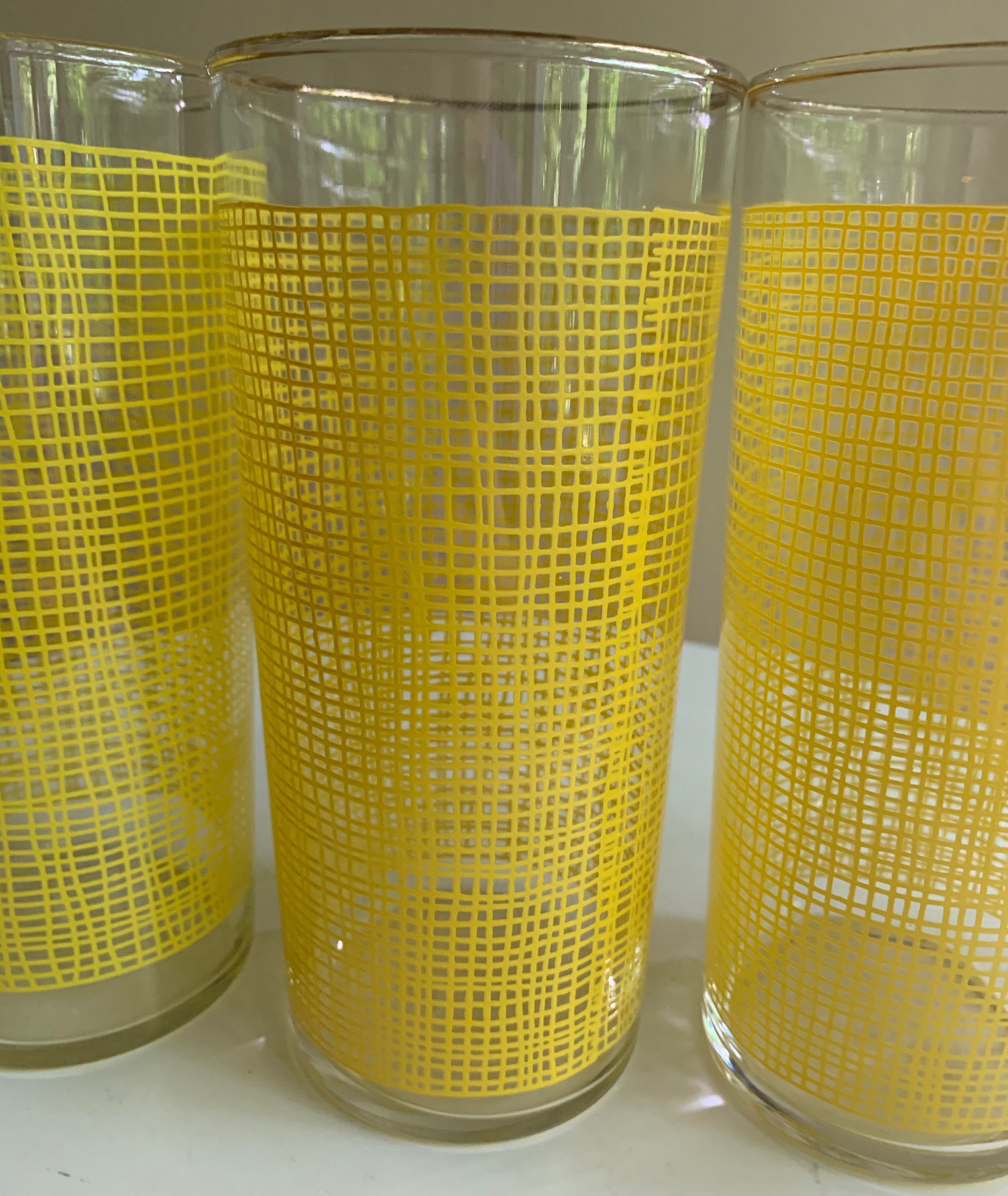 Late 20th Century Yellow Tall Textured Tumbler Glasses- Set of 12