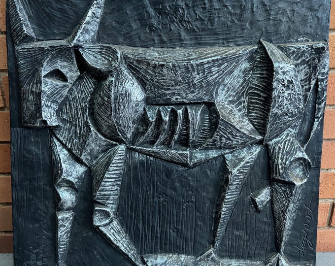 Vintage MCM Abstract Bull Plaster Wall Hanging 1960s Mid Century Modern Austin Productions